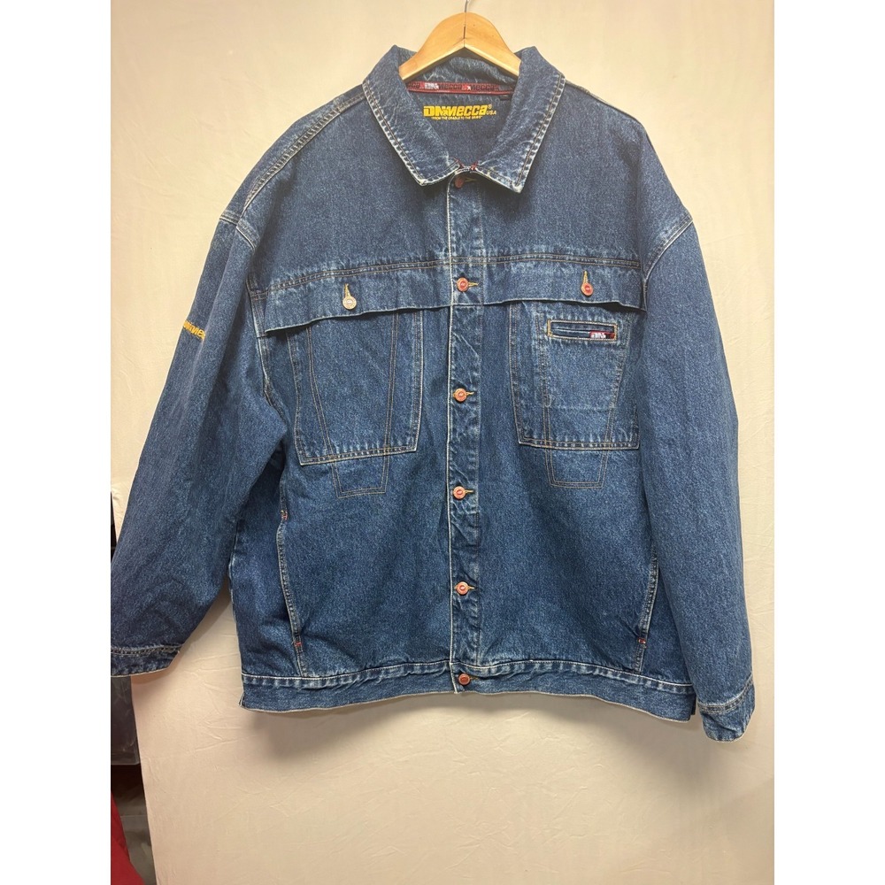 Mecca Button Front Jacket Mens Blue Denim Cotton Pocket 3XL Y2K Hood Street Wear